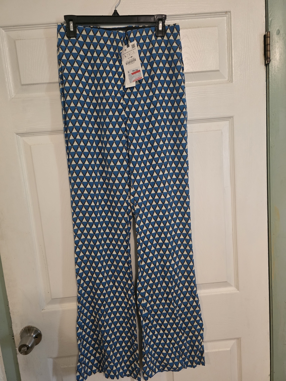 Zara Blue & White Geometric Wide-Leg Pants